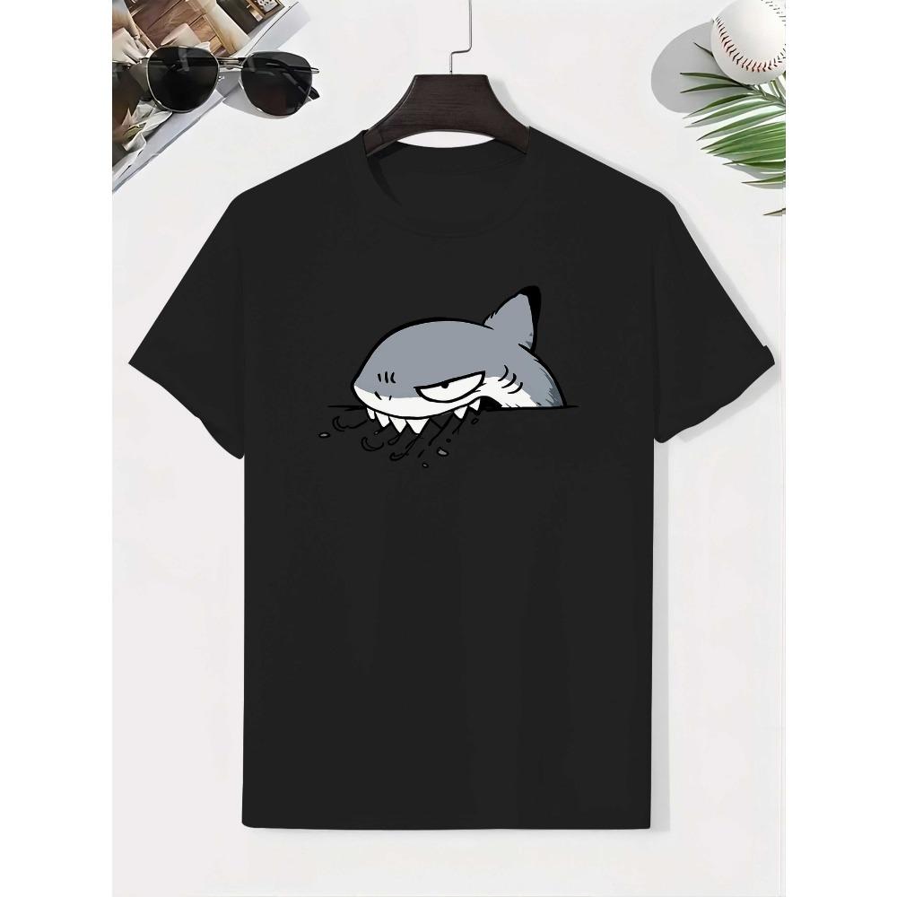 2026 Cartoon Shark Gray Fang Watermark Pure Cotton Boy's T‑shirt Creative Lightweight Comfortable Short Sleeved Kids T‑shirt