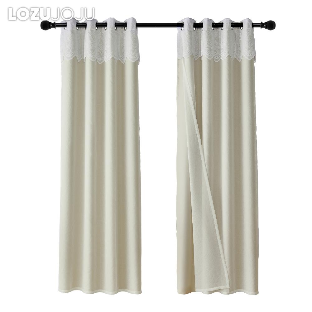 1PC LOZUJOJU 70-80% Blackout Beige Color Blackout Curtains and Sheer Curtains Double-layer Curtains for Living Room Bedroom Window Decor