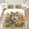 3pcs Wolf Amidst Sunflowers and Lavender Quilt Set - Soft and Comfortable Bedroom, Guest Room and Dorm Decor Bedding Set J097