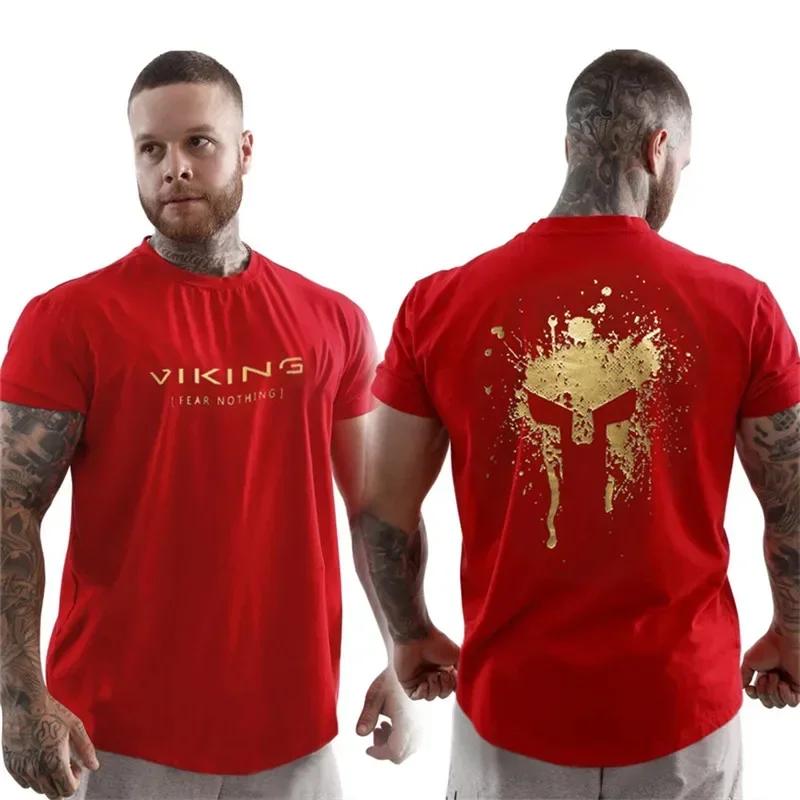 Summer Fashion Men's Classic English Letter Retro Print 100% Cotton High Quality Casual Round Neck Top Gym Street Sportswear
