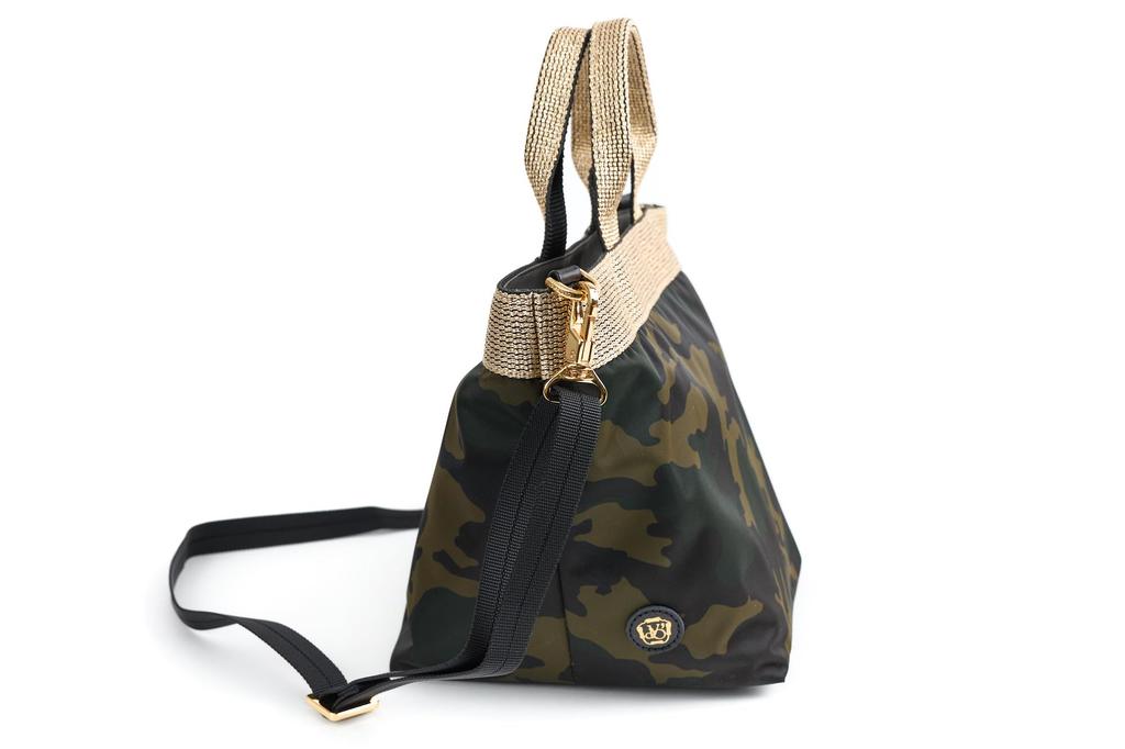 Viola Nylon X Gold Tape Tote Gray D'oro Bag, Medium, Beige, VIO-V-2037-BE