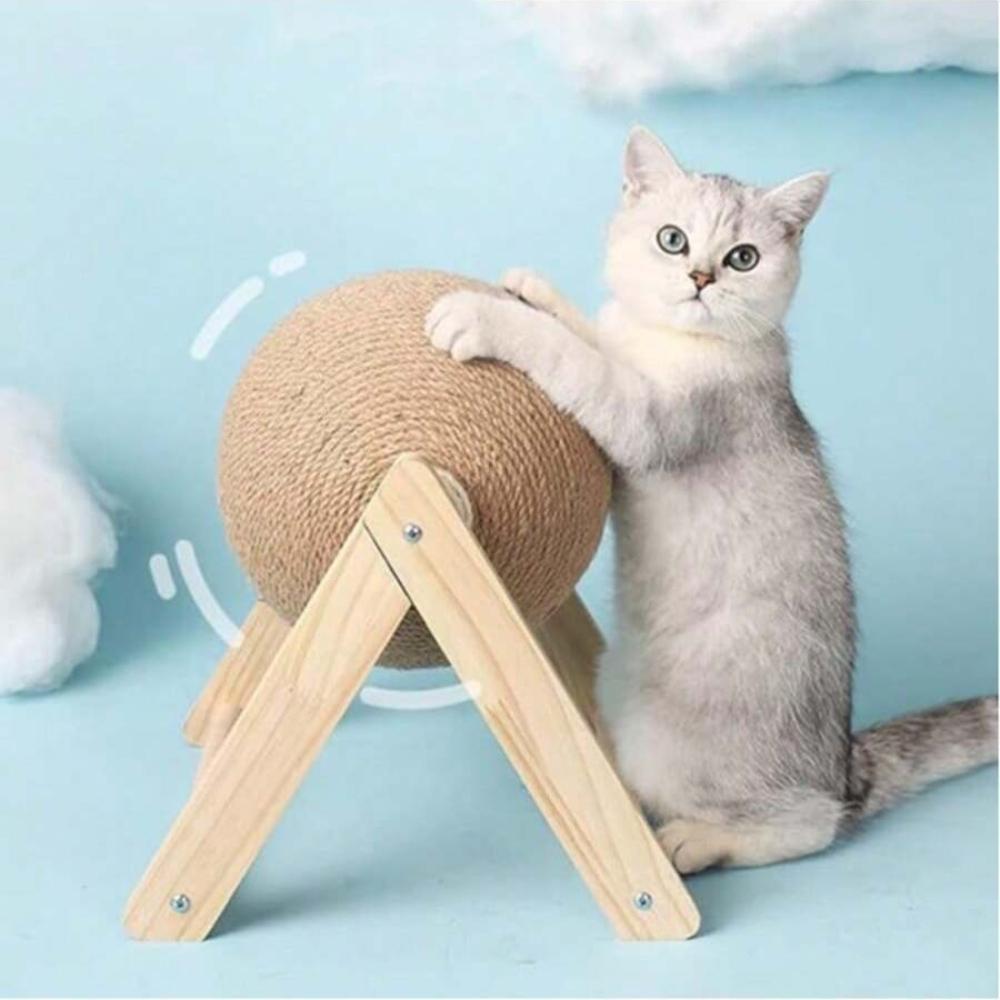 Cat Scratch Interactive Solid Wood Cat Scratch Ball Pet Toy, Containing Sisal Fiber Cat Scratch Ball, Suitable for Indoor Cat Play