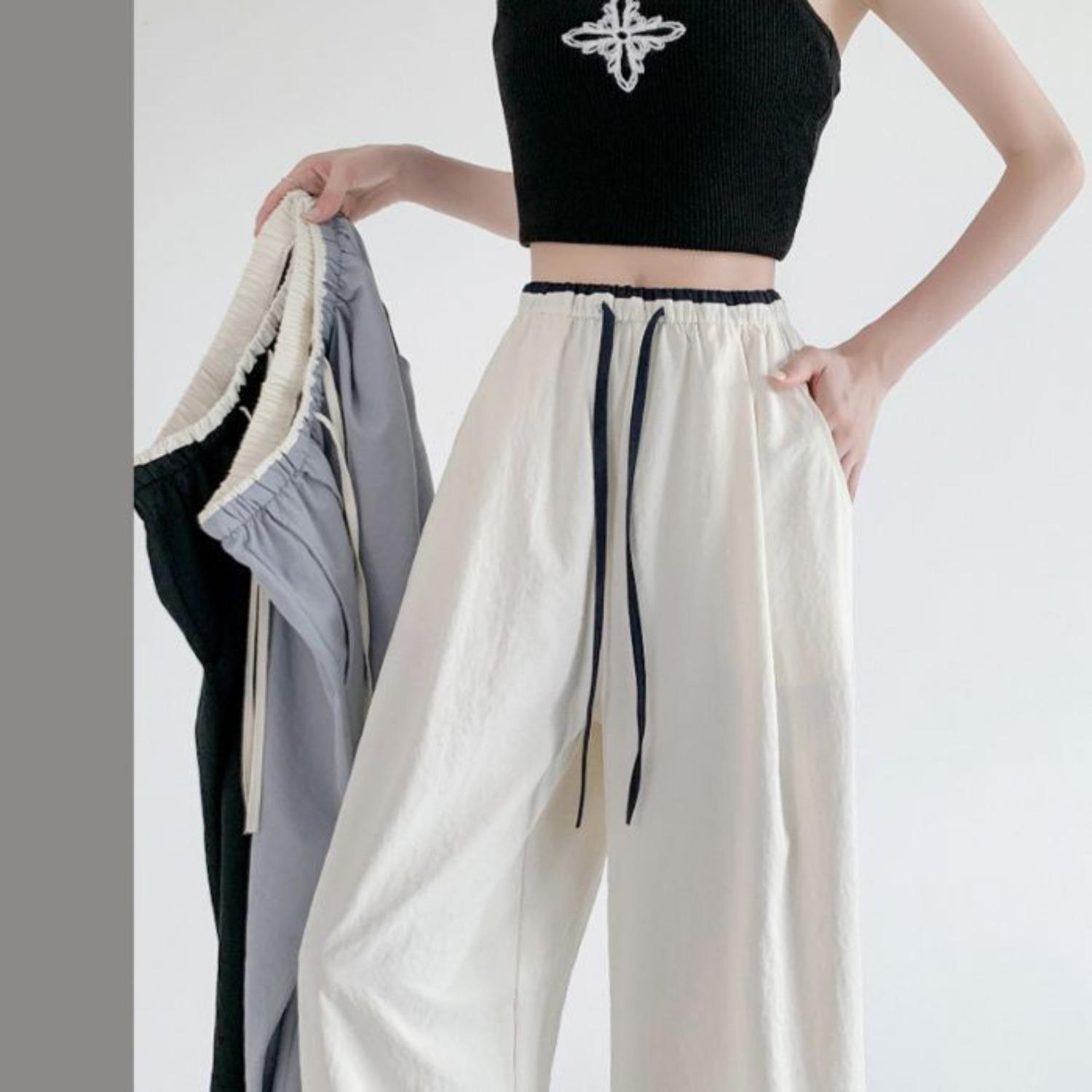 Women s High Waist Loose Fit Wide Leg Pants Casual Straight Trousers Summer S абрикосовый