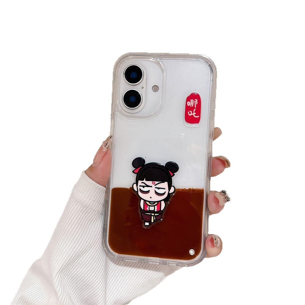 Cartoon simple application Apple 16 mobile phone case liquid crystal sticker Nezha Aobeng iphone15promax case