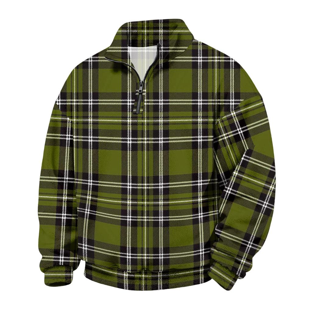 Heren Geruite Quarter-Zip Long Sleeve Flanellen Sweatshirt Casual