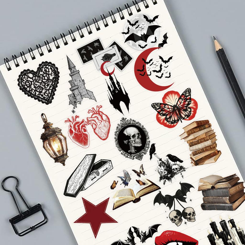 50Pcs Gothic Horror Decal Vampire Death Scary Skull Vinyl Waterproof for Laptop Phone Case Notebook Bottle DIY Stickers