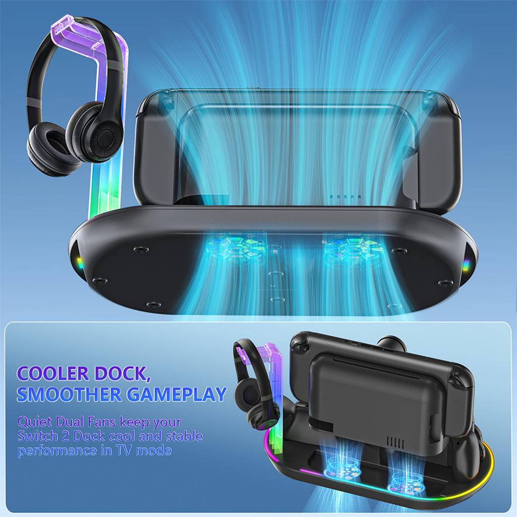 5 IN 1 Multi-Function Charging Dock For Switch2 Gamepad Charging Dock RGB Docking Station Controller Storage Bracket Accessories