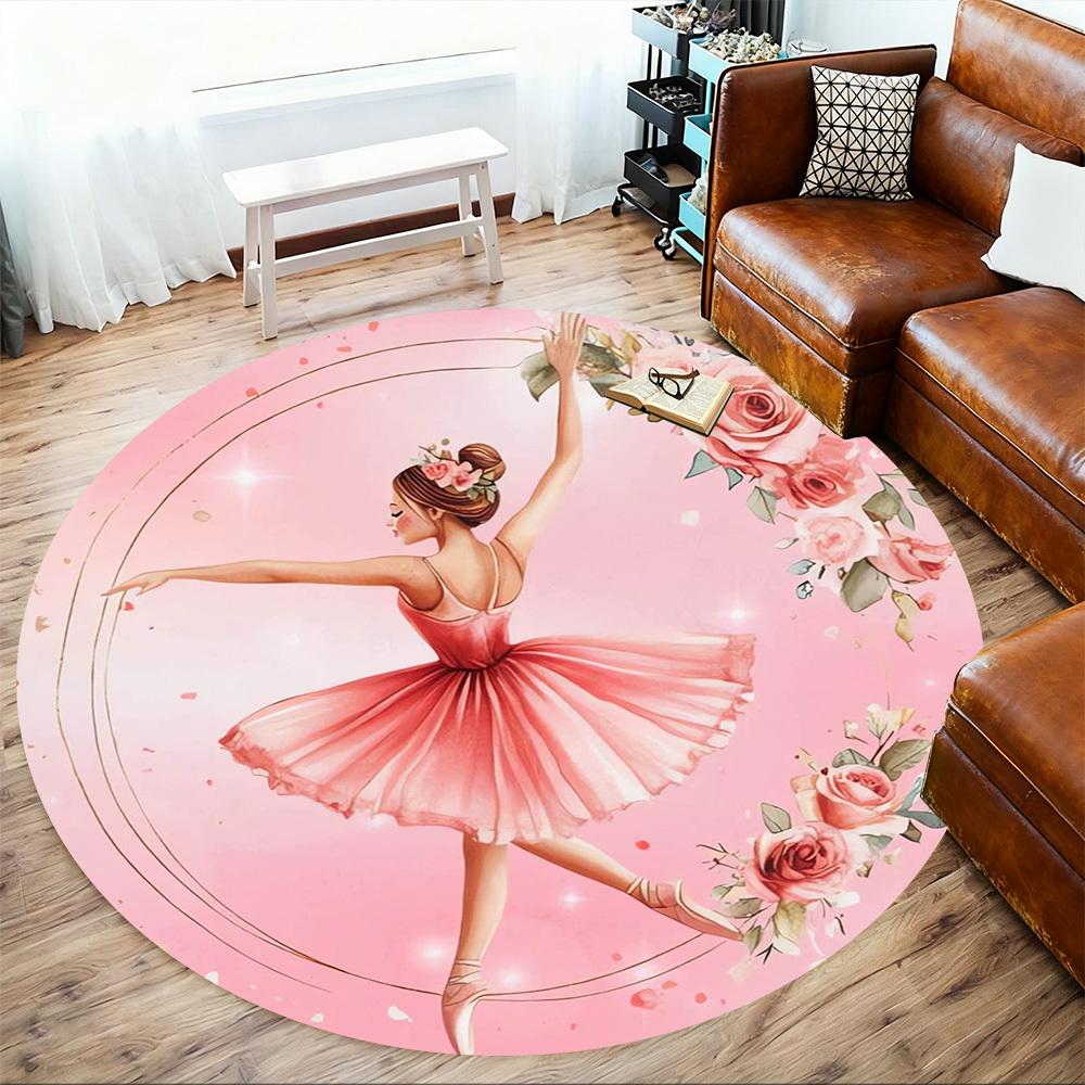 1pc BallerinaFloral Round Chair mat Area Rug - Non-Slip, Floor Mat for Office, Bedroom, home decor Christmas Gift p0811048