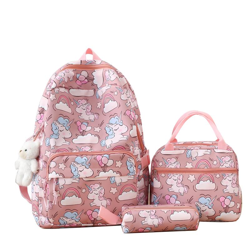 Cartoon Three-Piece Backpack Set Student Printed Schoolbag Women's Large Capacity Lightweight Backpack