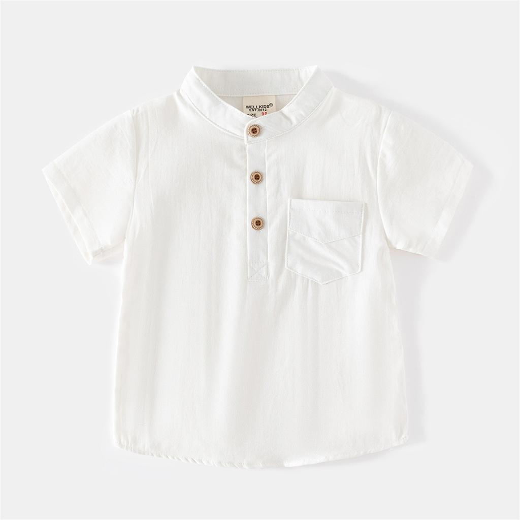 Sommer Outdoor Kinder Stehkragen Kurzarm Mode Lässig Hautfreundlich Bequem Saugfähig Baumwollhemd