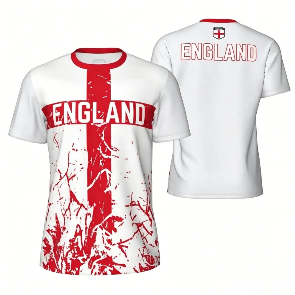 T-shirt Imprimé en 3D Drapeau de l'Angleterre, T-shirt Respirant à Séchage Rapide Unisexe, Hauts Décontractés de Sport pour la Course à Pied, le Fitness, Tenue de Rue Quotidienne en Plein Air