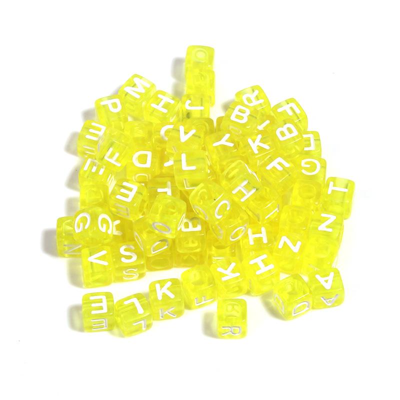 

100 pcs Acrylic Transparent Colored Square Alphabet Charms for DIY Bracelets 6mm Diameter, 100 pcs/bag