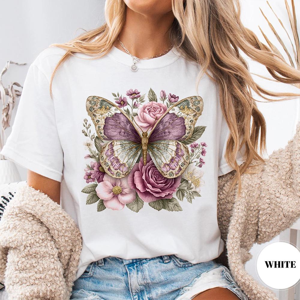 Cottagecore Butterfly TShirt Bohemian Aesthetic Attire Cute Boho Dark Acedemia Unisex Y2K Shirt Hippy Gift For Her Streetwear