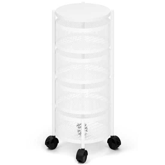 Rotating Storage Rack Fruit Basket for Kitchen 3/4/5 Tier Circular Rotating Basket Fruit and Vegetable Metal Wire Shelf with Top Lid (White)