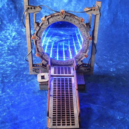 Stargate LED Light Up Bookend Cross-Border Time Tunnel Design Basswood Construction Book Shelf Game Display Stand