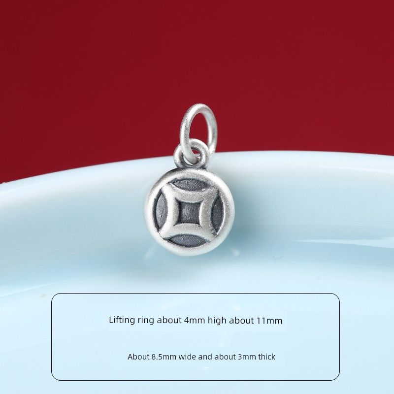 

999 Sterling Silver Accessories Handmade DIY Woven Peace and Fortune NAFU Fortune Pendant Bracelet Beaded Ornament Material Copper money