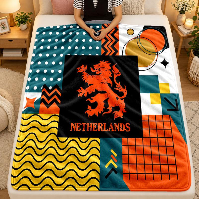 Flannel BlanketNetherlands Football Warm Soft Throw Blanket for Indoor Sofa Bed Living Room Use