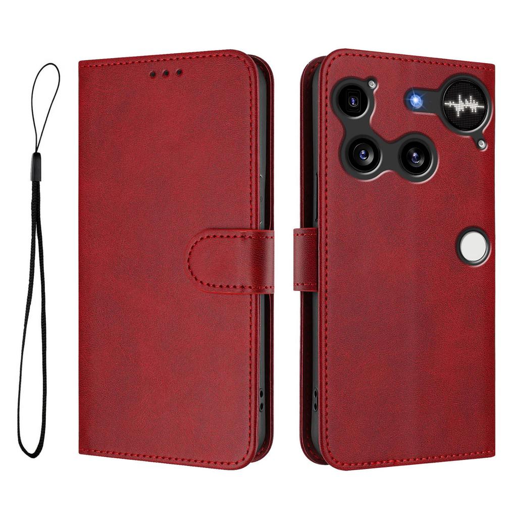 Semmiért Telefon (3) 5G Pénztárca Tok RFID Blokkoló Borjúbőr Textúrájú Bőr Álló Telefonvédő Szíjjal