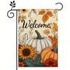 Fall Pumpkin Welcome Garden Flag for Outside  Double Sided Autumn Thanksgiving Maple Leaf Sunflower Flowers Farmhouse Holiday Rustic Outdoor Yard Flag