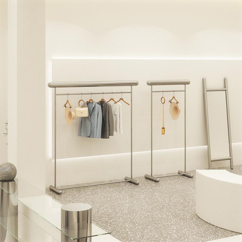 Floor-Standing Stainless Steel Display Rack for Men's, Women's, and Children's Clothing