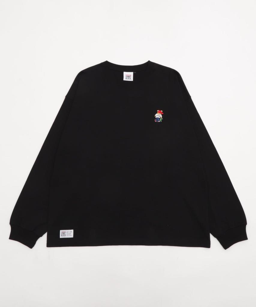 WEGO VISION Bear Long Sleeve Size Gift Men's Custom-Made One-Point T-Shirt, M, Black, Streetwear, Fall/Winter Clothing,