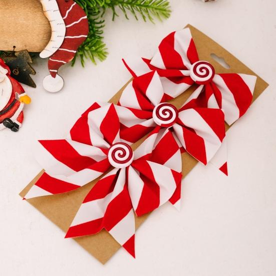 3Pcs Christmas Tree Bow Pendants Red White Striped Print Bowknot Festive