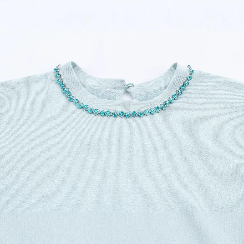 European and American Style, New Women's Clothing, Fashionable and Versatile Cross-border French Crew Neck Solid Color Jewelry Knitted Sweater