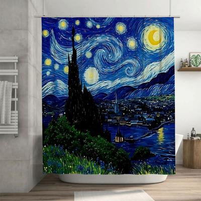 Van Gogh Sternennacht Kunst Badevorhang Wasserdicht Schimmelresistent Polyester Für Badezimmerdekoration Geeignet für Nasse und Trockene Trennung