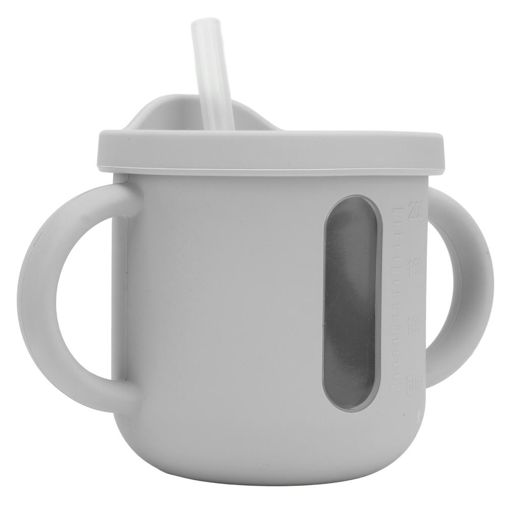 Silicone Sippy Cups Double Handles Lightweight Toddler Training Cup with Tight Leakproof Cover for Home Travelling Grey