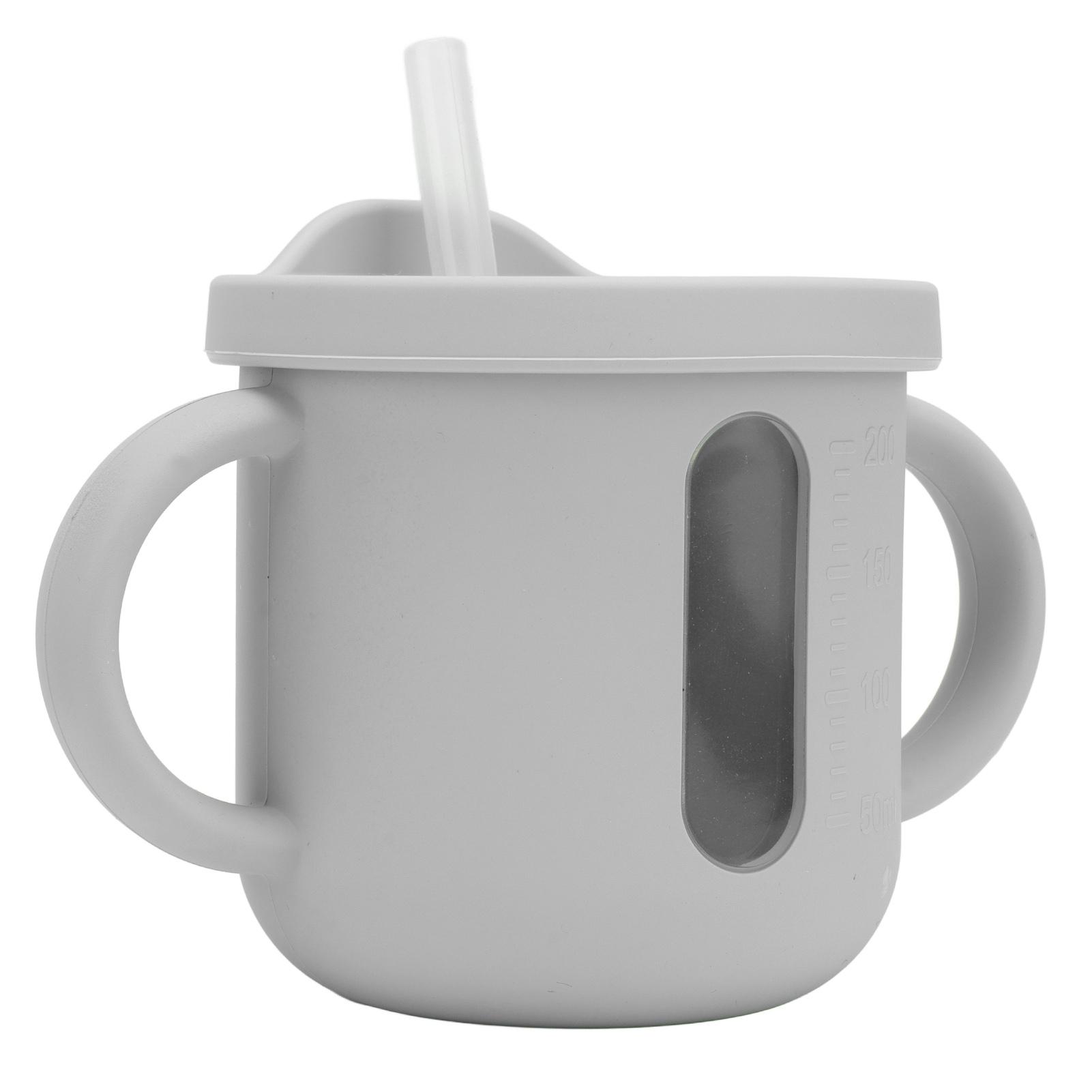 

Силиконовый поильник с двойными ручками, легкая тренировочная чашка для малышей с плотной герметичной крышкой для дома, путешествий, серый серый