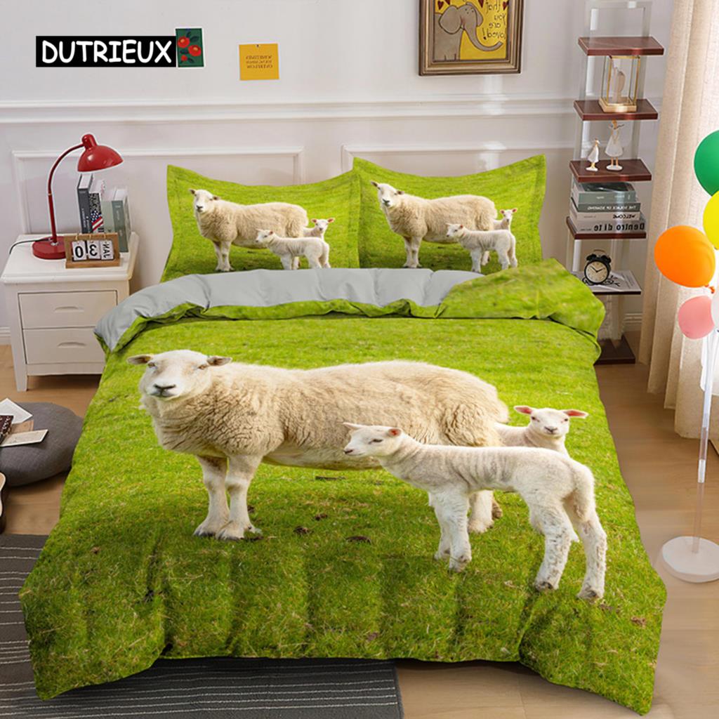 Schaf-Bettbezug, King-Queen-Size, schönes Bettwäscheset mit Bauernhoftieren für Kinder, Teenager und Erwachsene, weiße Ziege, 2/3-teilig, Bettbezug, Kissenbezug