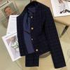 Navy blue Suit Jacket For women Spring Autumn Round neck Temperament Coat Female Short Outwear Top