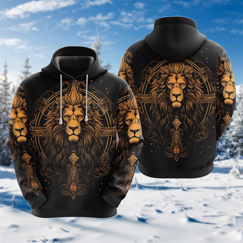Cross Lion 3D Printed Hoodies For Men Clothing Harajuku Fashion Animal Graphic Sweatshirts Casual Boy Tracksuit Women Gift Tops