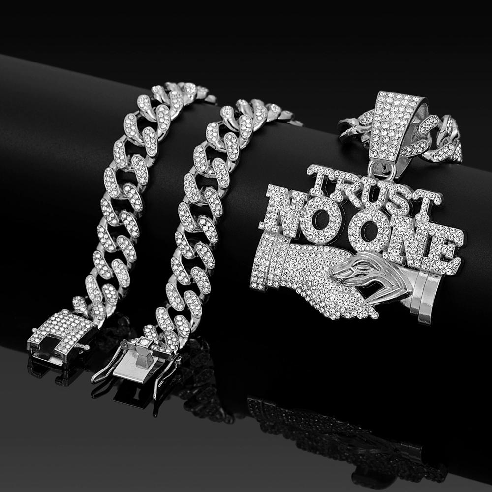Herre Hip Hop Stol på Ingen Bokstaver Anheng Halskjede med 13mm Kubansk Lenke Is Krystall Glitrende Håndtrykk Halskjede Smykker Gaver
