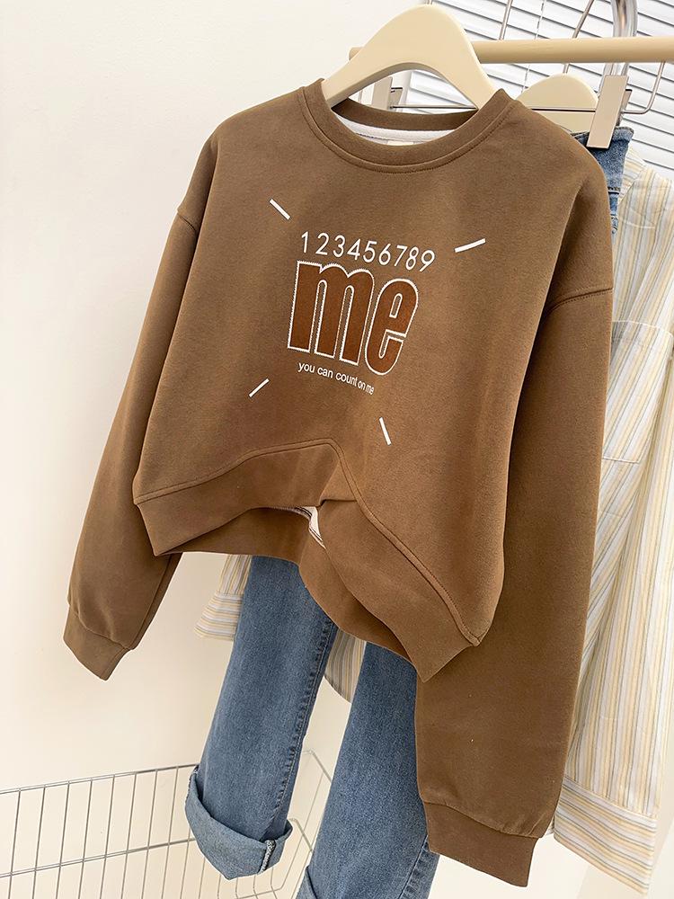 Large American Print Round Neck Pullover Sweater, Belly-Covering Casual Versatile Cross Long Sleeve Short Top