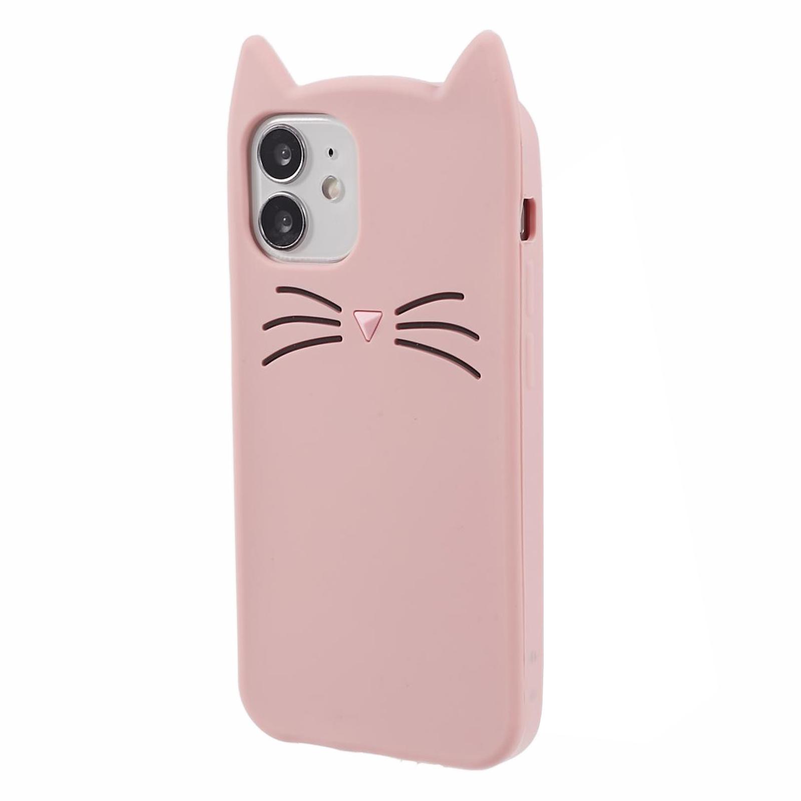 

For iPhone 12 mini 5.4 inch Cell Phone Cases 3D Moustache Cat Silicone Back Cover Pink