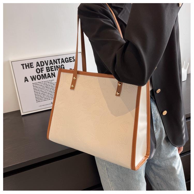Women's Faux Leather Large Capacity Satchel Bag Korean Style Vintage Single Shoulder Handbag Crossbody Purse