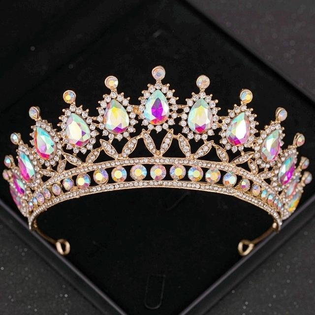 Gold AB Crystal Tiaras And Crowns Rhinestone Prom Diadem Crown For Women Bridal Wedding Hair Accessories Jewelry Crown Tiara
