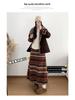 Retro Fair Isle Fleece Women's Mid-Length Lantern Skirt - Ethnic Style, Drawstring Hem, Two-Way Wear for Autumn/Winter