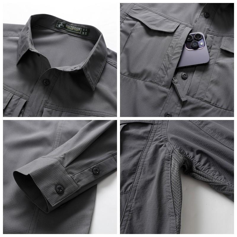Men Tactical Shirt Men Quick Dry Long Sleeve Cargo Shirts Outdoor Casual Breathable Multi-pocket Hiking Fishing Work Shirt