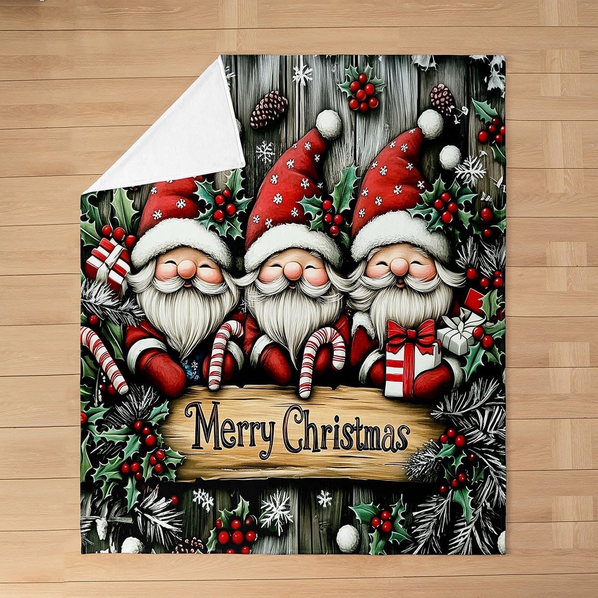 Christmas Gnomes Flannel Blanket Cute Gnome Fleece Blanket,Red Santa Claus Fuzzy Plush Throw for Sofa Touch,Xmas Farmhouse 75X95CM