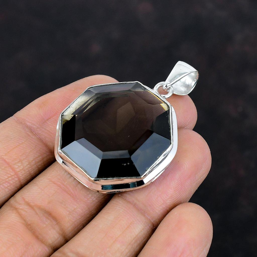 Faceted Smoky Quartz Pendant 925 Sterling Silver Pendant Handmade Pendant Smoky Quartz Gemstone Jewelry Healing Stone Pendant Gifts for Wife