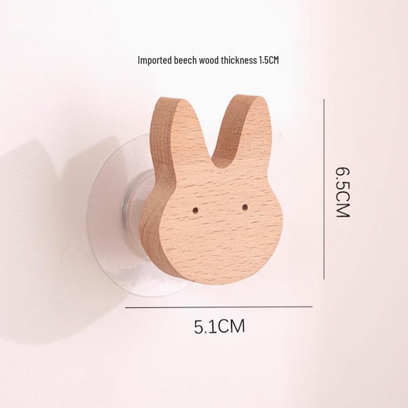 Creative Beech Wood Adhesive Hooks – Funny Animal Design Coat & Hat Hooks for Behind-the-Door Use