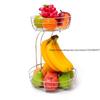 2-Tier Fruit Basket Metal  Bowl, Bread Baskets  Holder Large  Stand Organizer with Banana Hanger Black  Dish Rack Shelves
