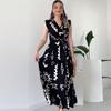 2024 Summer V-Neck Sleeveless Women's Waist-Tie Print Long Dress