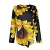 Button Detail Curvy Hem T-shirt, Long  Sleeve Round Neck Flower Printing Casual Top, Women's Clothing