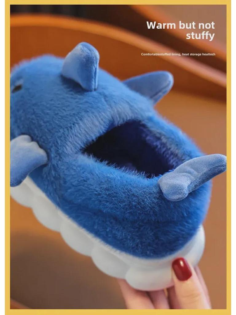 Kinder Winter Baumwollpantoffeln mit Fellabsätzen - Rutschfeste Indoor Cartoon Hausschuhe für Jungen & Mädchen
