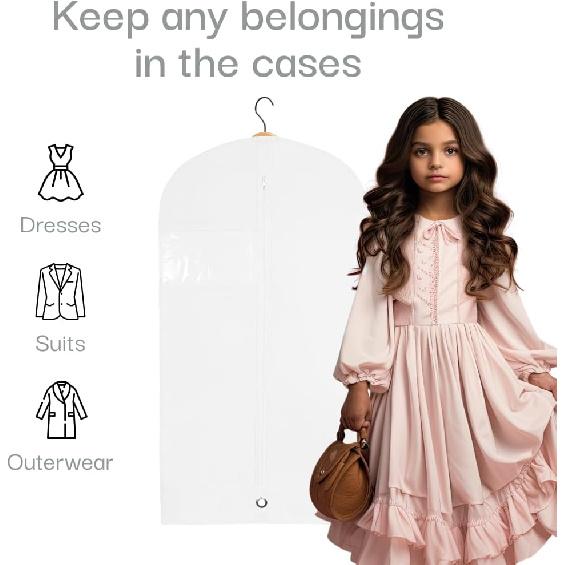 Kids Garment Bag, 30inch x 18inch White Breathable Clothes Cover for Baby Toddler and Child Garment Bag for Kids suit, Kids Garment Bags For Travel