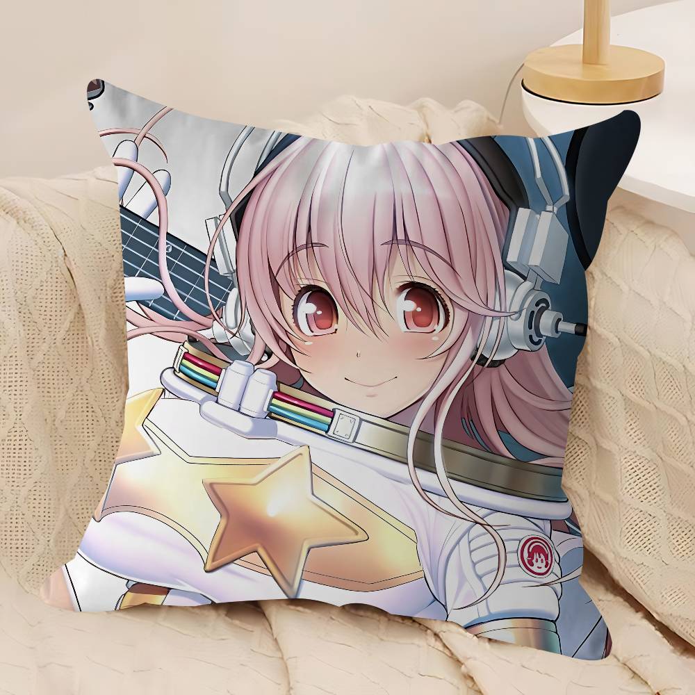 Anime Super Sonico Pillow Covers Cartoon Sofa Decorative Home Double-sided Printing Short Plush Cute Cushion Cover