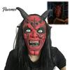 Máscara de Diablo para Halloween Máscara de Satán, Disfraz Realista de Cabeza Completa de Látex con Accesorios Largos y Escalofriantes de Cuernos Rojos y Colmillos, Accesorios de Fiesta de Cosplay Aterradores